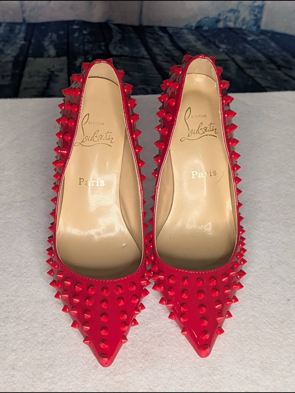 Red Studded Patent Stiletto Pumps - Women's High Heels - Picture 3 of 9